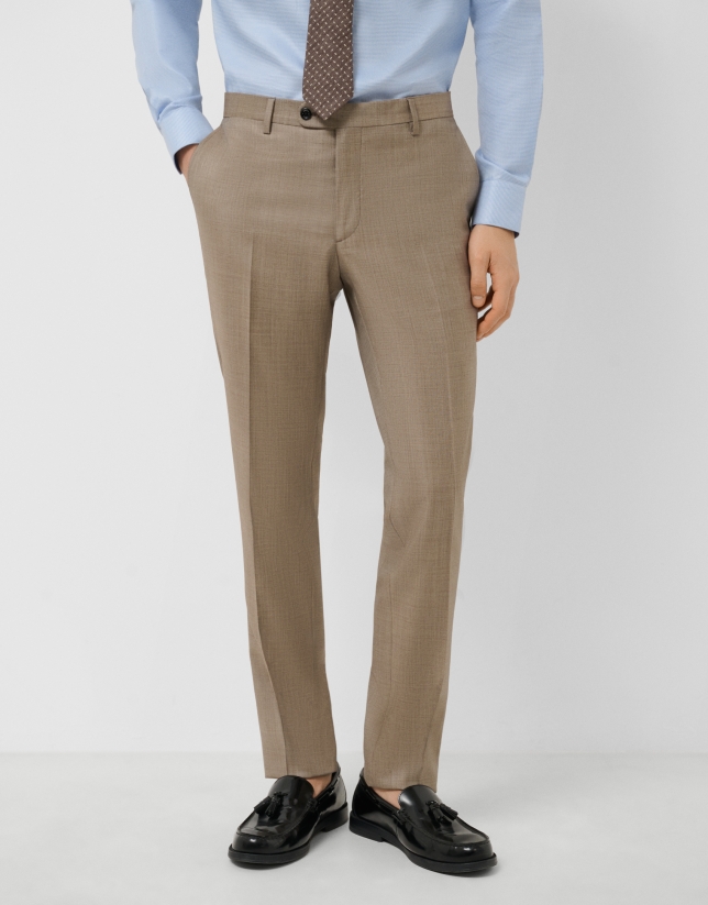 Half canvas slim fit suit in dark mink faux suede