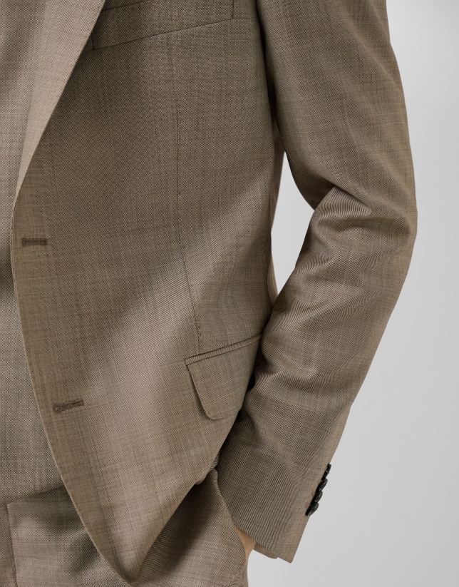 Half canvas slim fit suit in dark mink faux suede