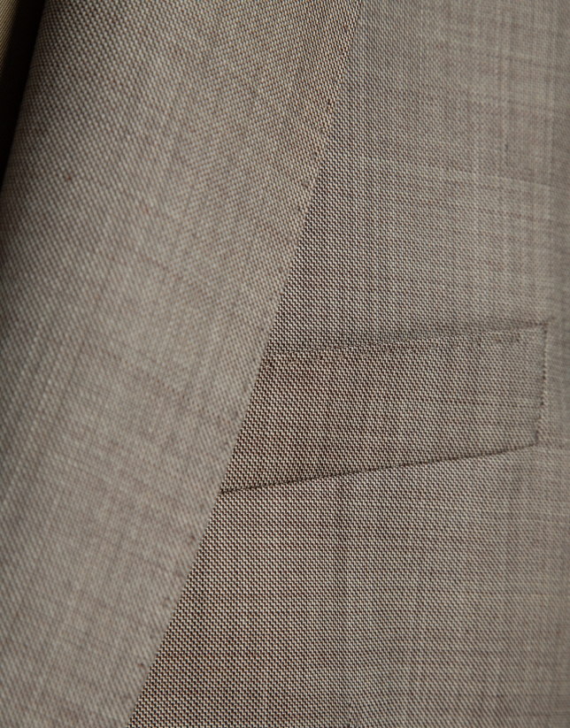 Half canvas slim fit suit in dark mink faux suede