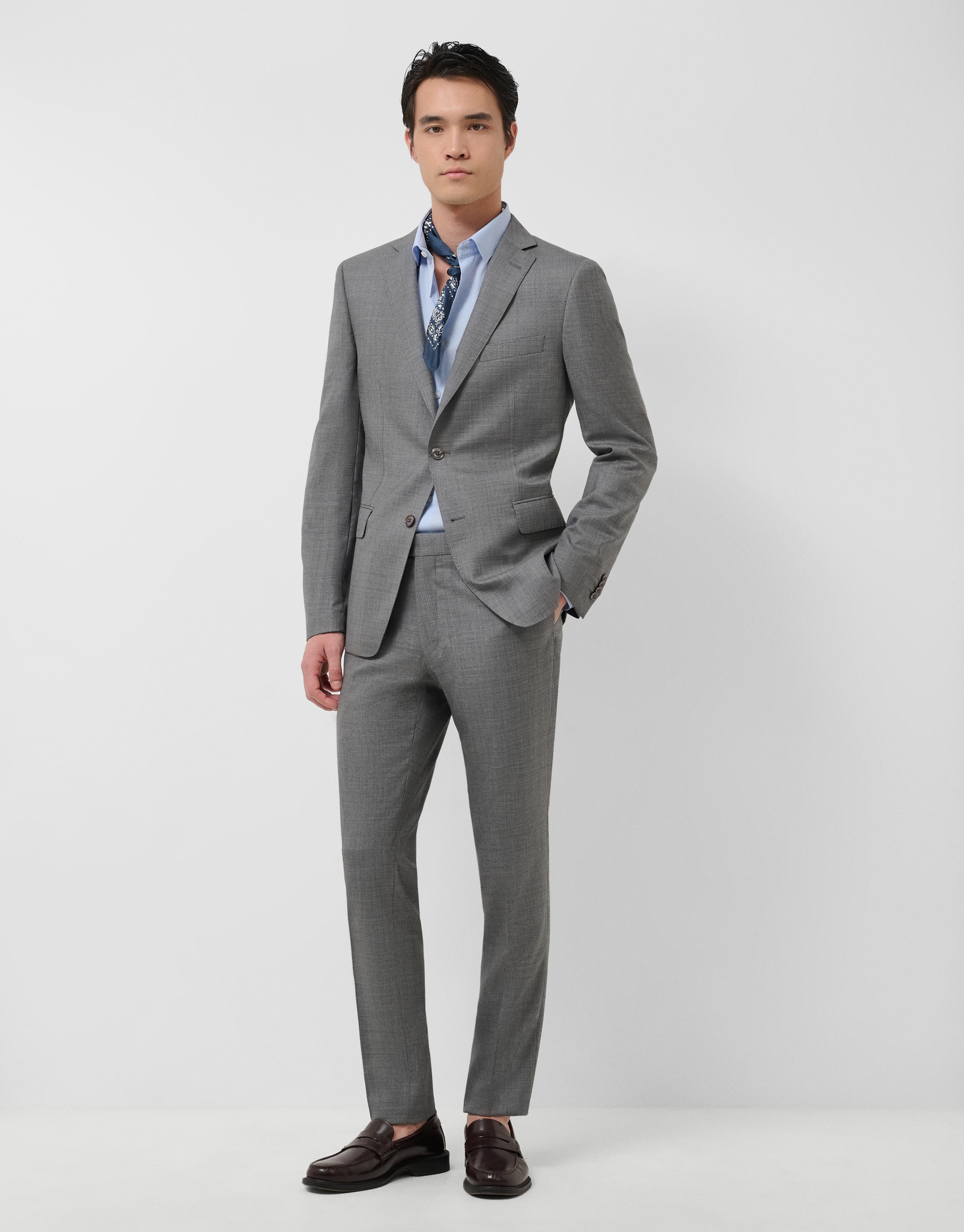 Half canvas slim fit faux plain dark grey suit