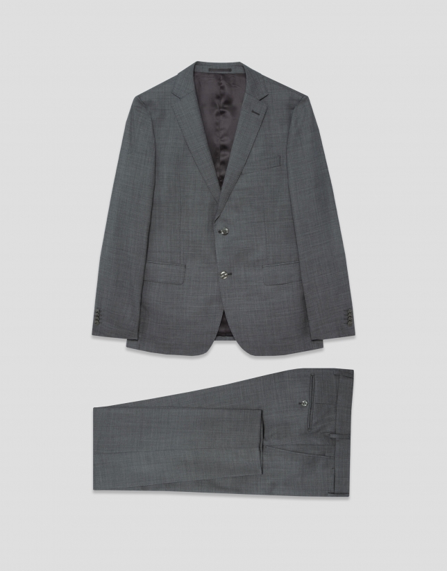 Half canvas slim fit faux plain dark grey suit