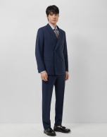 Half canvas suit in blue checked wool