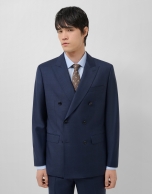 Half canvas suit in blue checked wool