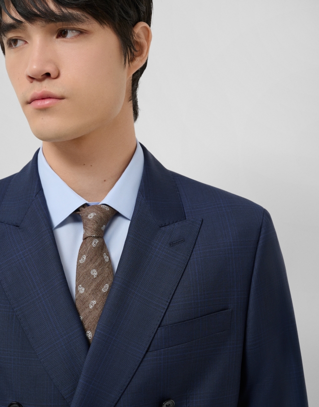 Half canvas suit in blue checked wool