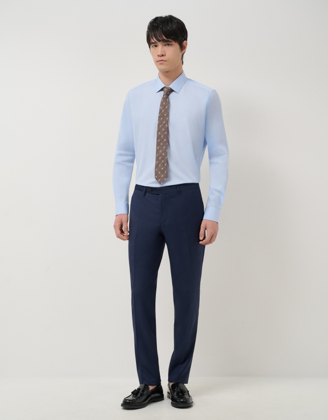 Half canvas suit in blue checked wool