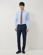 Half canvas suit in blue checked wool