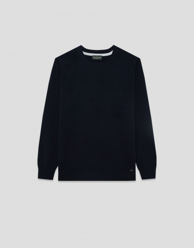 High twist navy blue plain cotton jumper