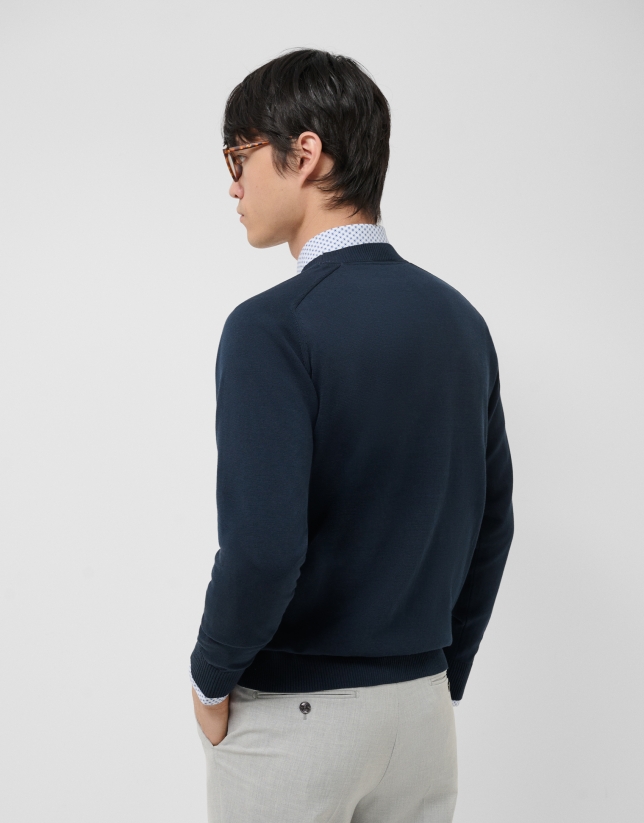 Jersey algod&oacute;n liso high twist marino