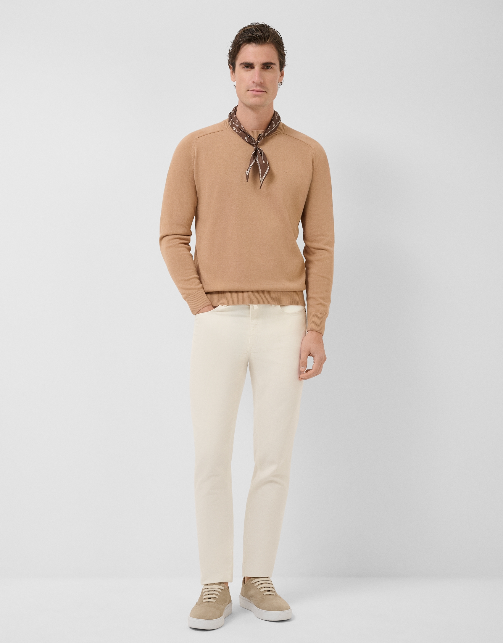 Plain high twist tan cotton jumper