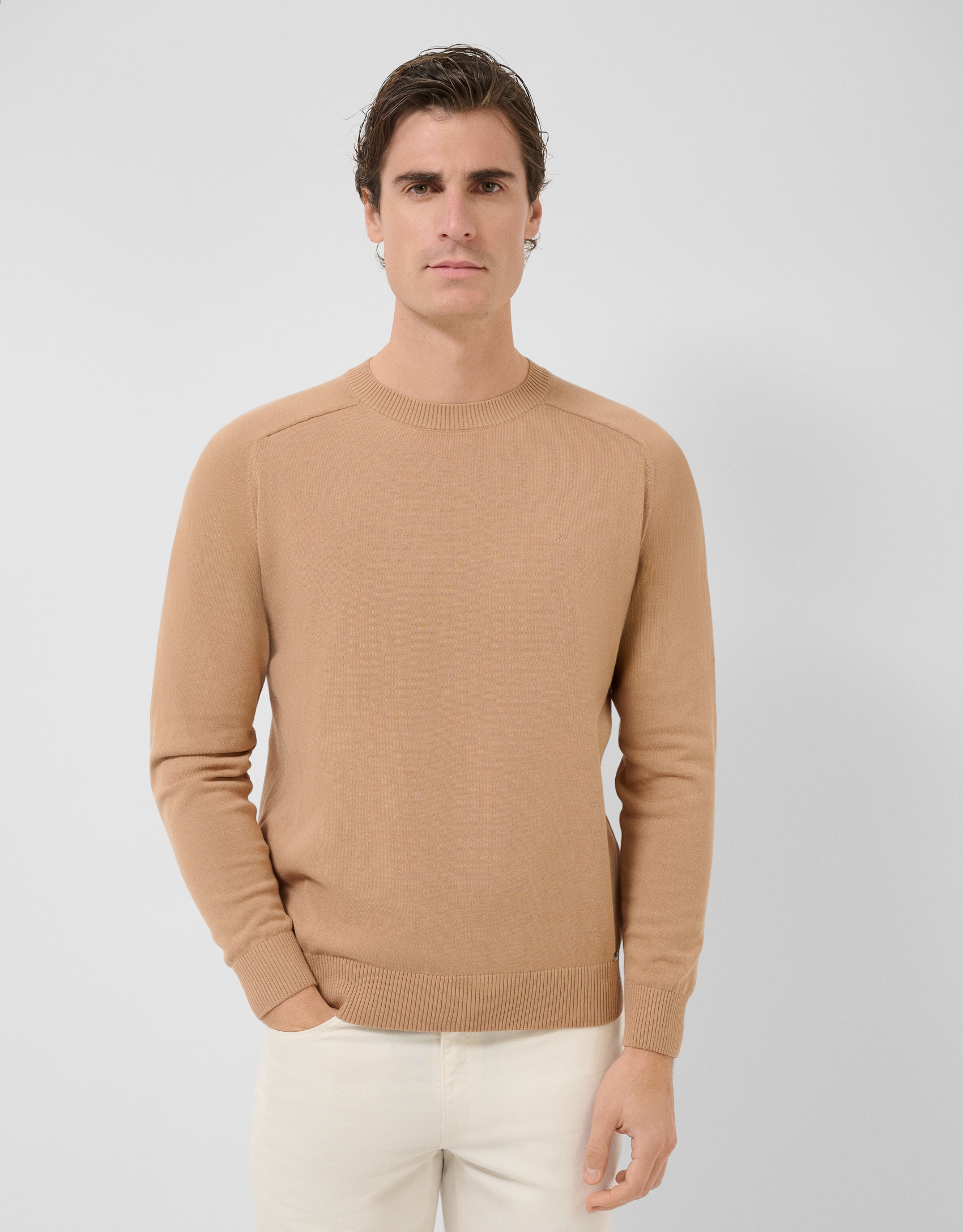 Plain high twist tan cotton jumper