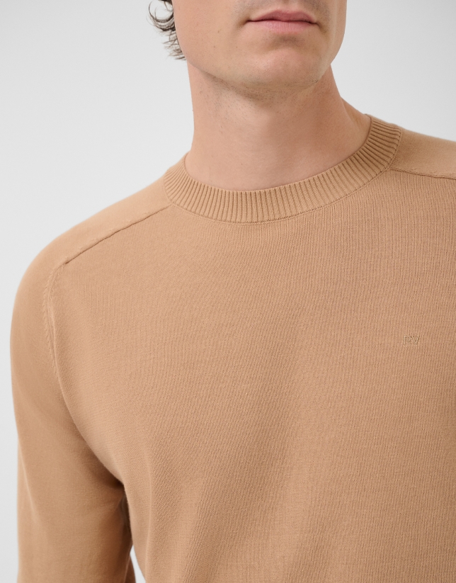 Jersey algod&oacute;n liso high twist tostado