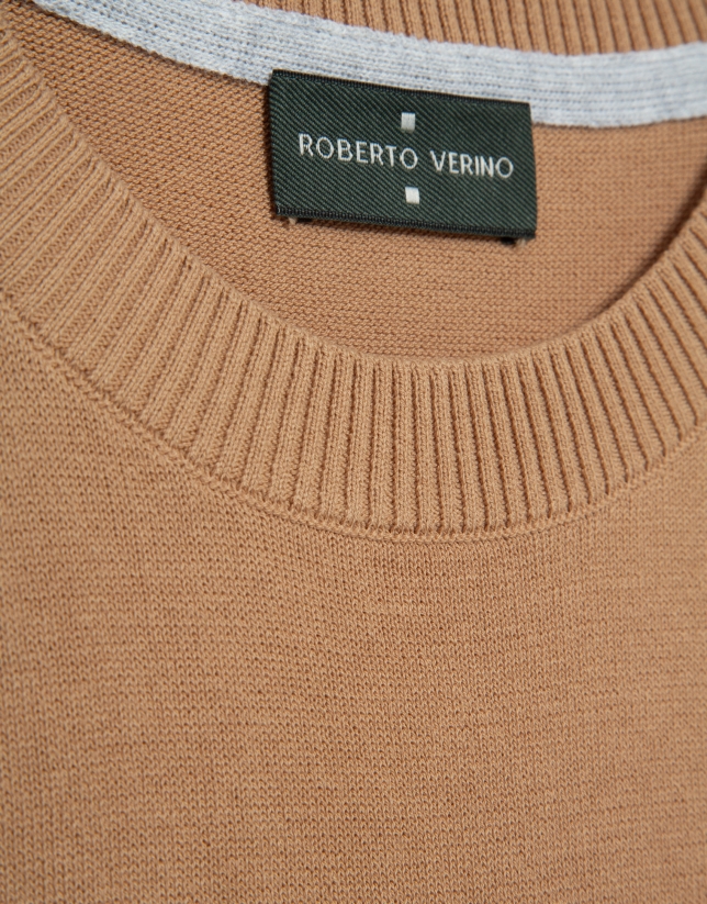 Plain high twist tan cotton jumper