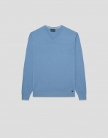 Light blue high twist V-neck jumper
