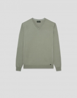 Jersey cuello pico high twist caqui claro