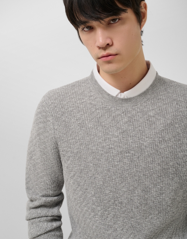 Jersey estructura algod&oacute;n/lino gris melange