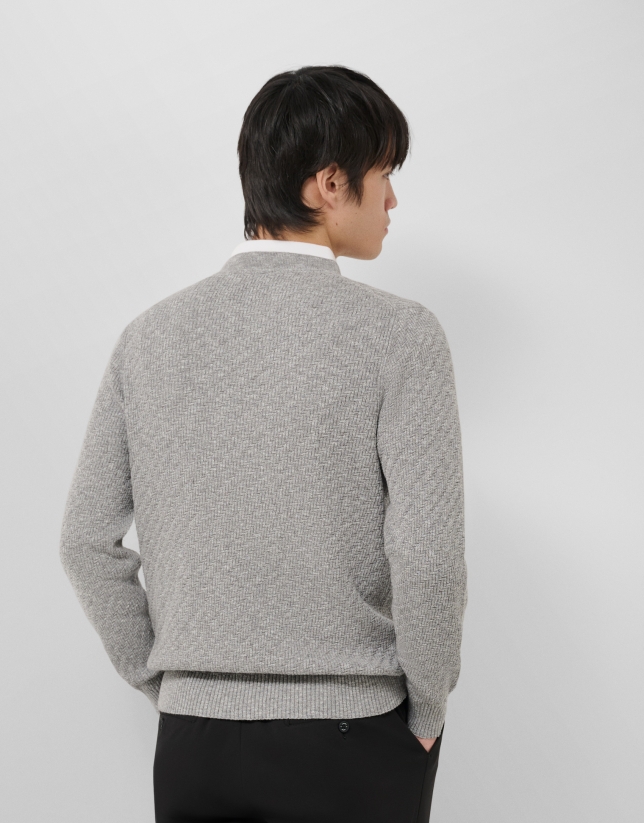 Jersey estructura algod&oacute;n/lino gris melange