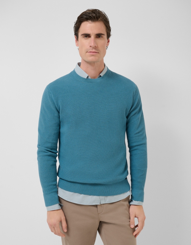 Teal high twist knit jumper