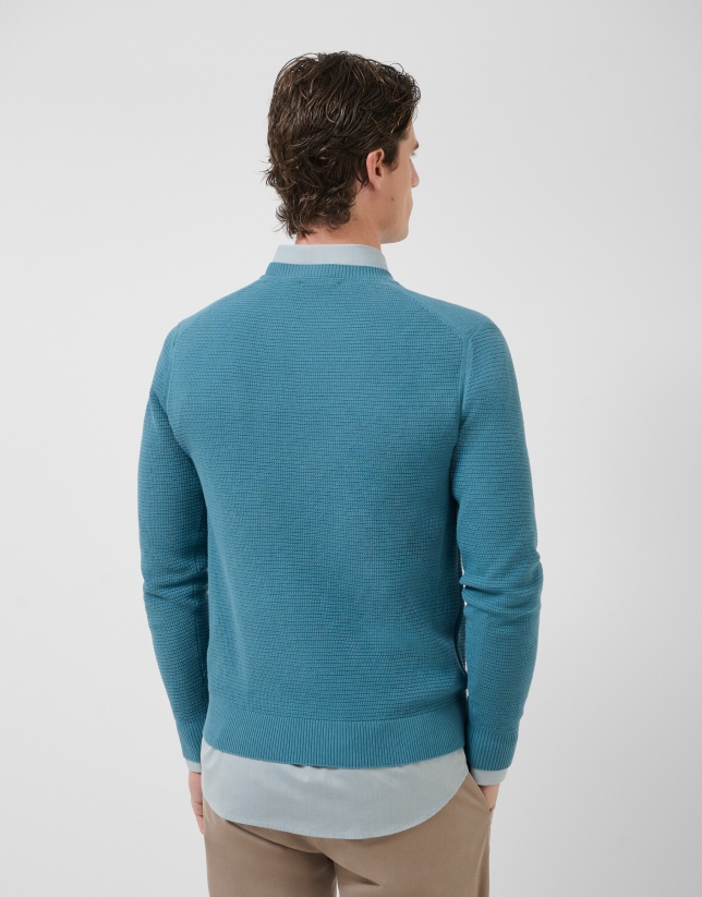 Jersey high twist estructura azul verdoso