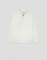 Sudadera media cremallera blanco roto logo pecho
