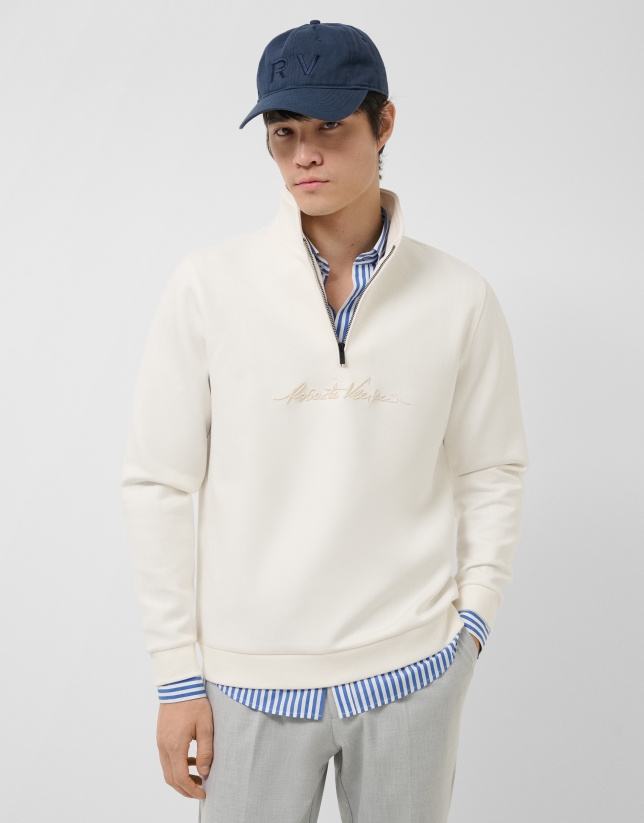 Off-white half-zip sweatshirt with chest logo