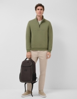 Khaki half-zip sweatshirt with chest logo