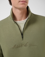 Khaki half-zip sweatshirt with chest logo