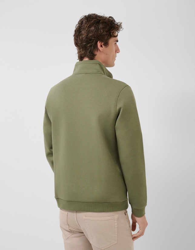 Khaki half-zip sweatshirt with chest logo