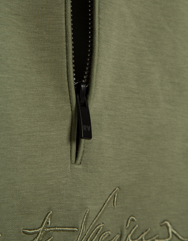 Khaki half-zip sweatshirt with chest logo