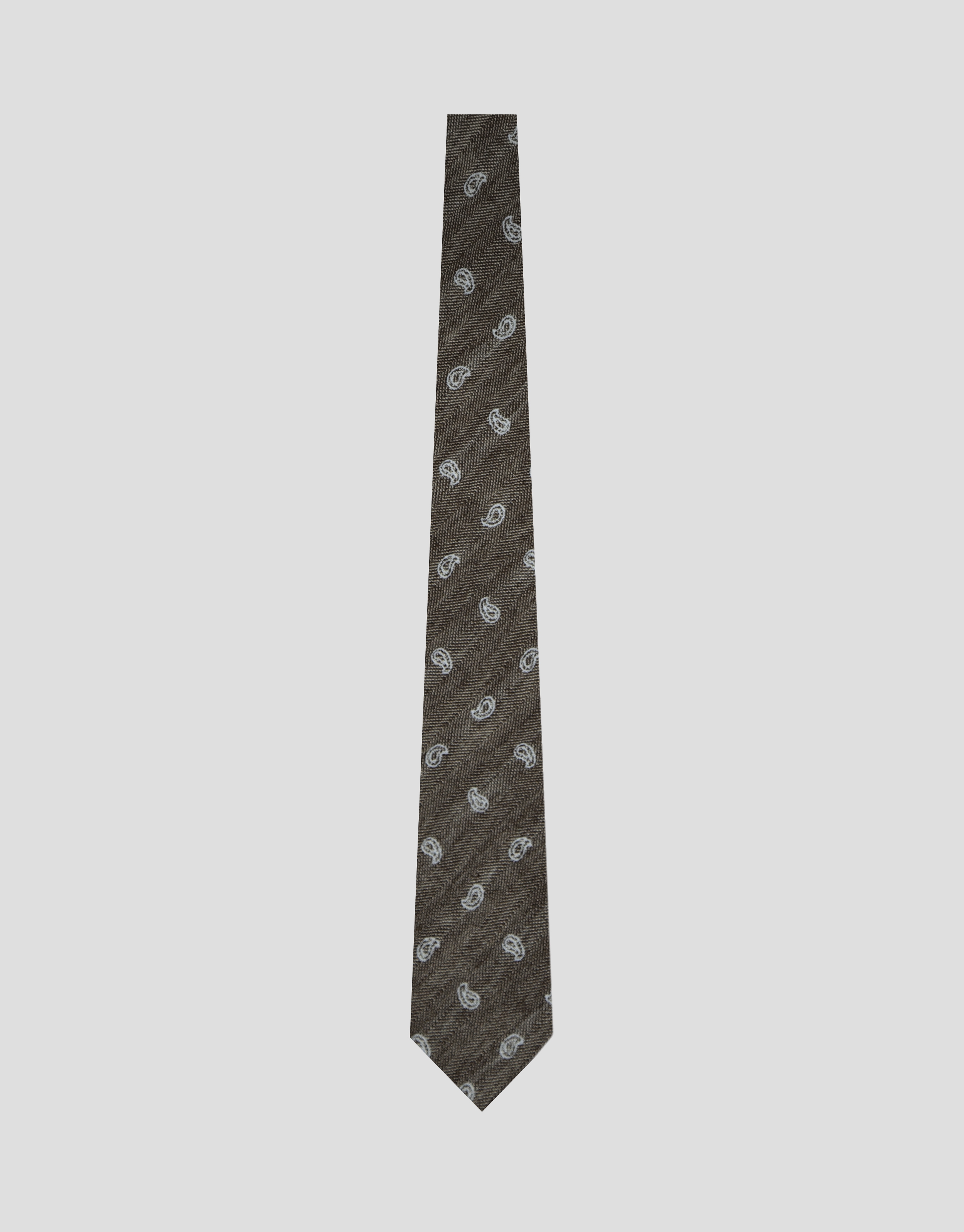 Corbata de seda/lino espiga con jacquard cachemires tonos marrones