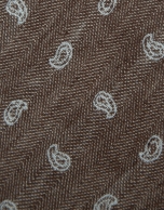 Corbata de seda/lino espiga con jacquard cachemires tonos marrones
