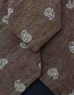Corbata de seda/lino espiga con jacquard cachemires tonos marrones