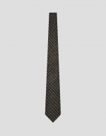 Herringbone silk/linen tie with geometric jacquard in brown tones