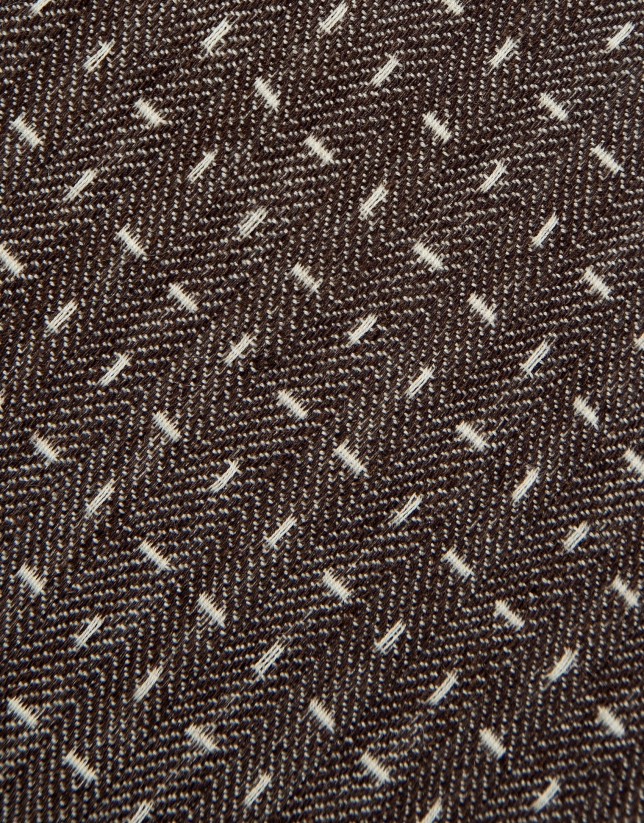 Herringbone silk/linen tie with geometric jacquard in brown tones