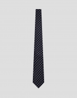 Corbata seda jacquard geom&eacute;trico marino/rojo