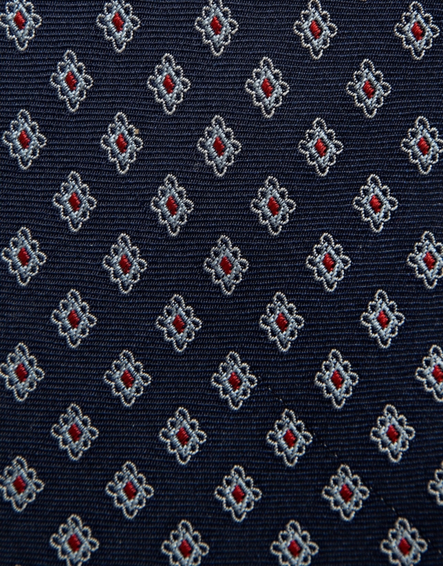 Navy blue and red geometric jacquard silk tie
