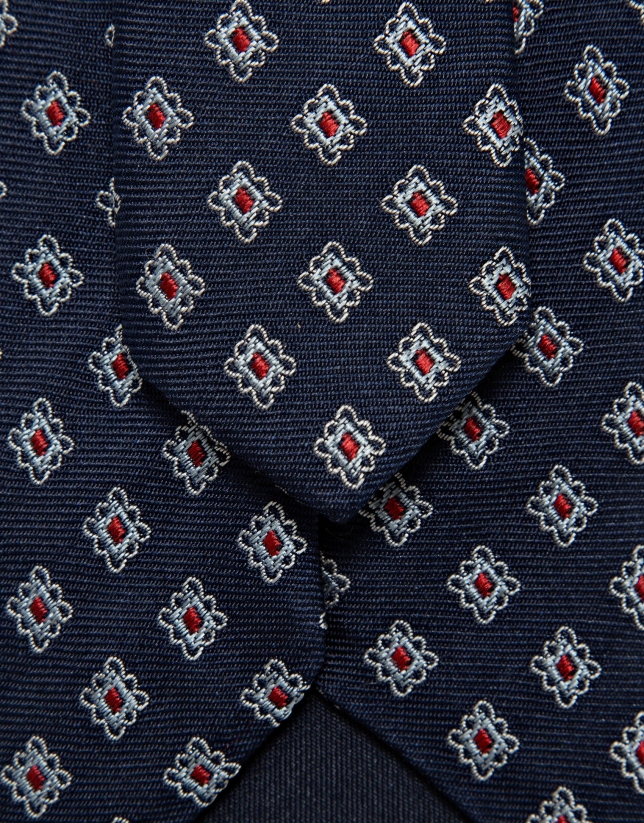 Corbata seda jacquard geom&eacute;trico marino/rojo