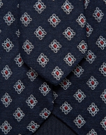 Navy blue and red geometric jacquard silk tie