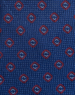 Corbata seda azul con jacquard geom&eacute;trico rojo y celeste