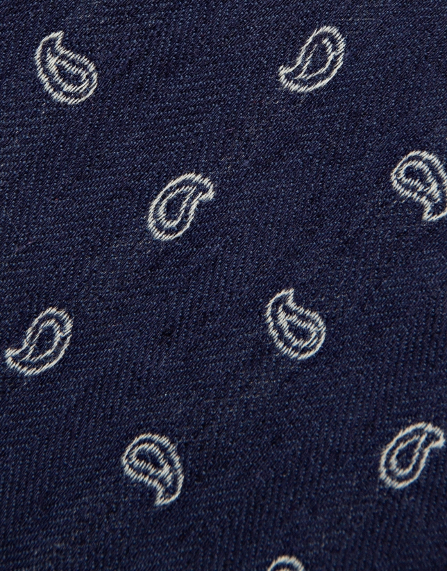 Corbata de seda/lino espiga con jacquard cachemires tonos azules