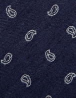Herringbone silk/linen tie with blue paisley jacquard