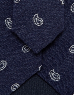 Corbata de seda/lino espiga con jacquard cachemires tonos azules