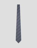Silk/linen tie with blue stripes
