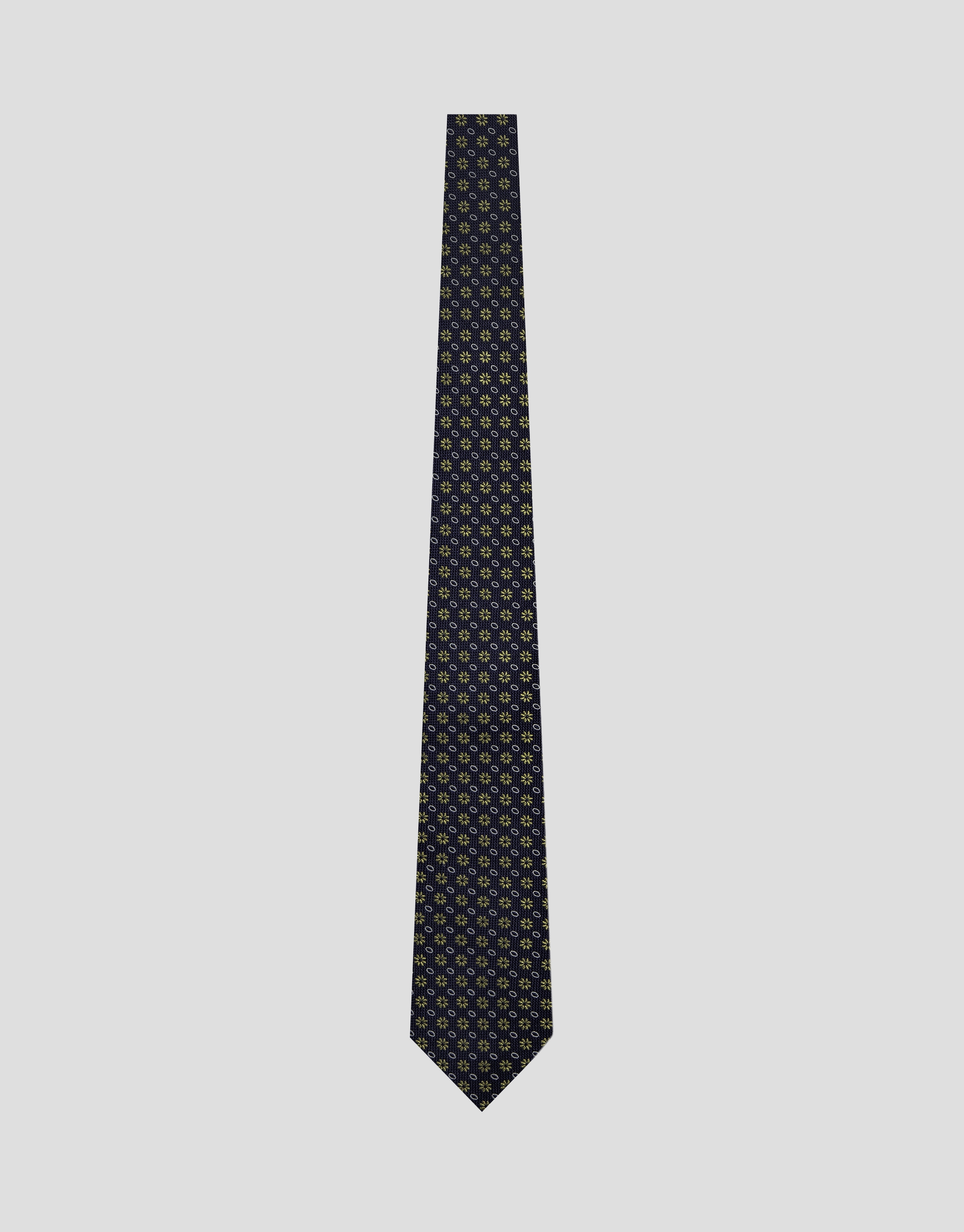Navy silk tie with yellow floral jacquard