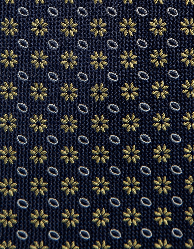 Corbata seda marino jacquard flores amarillas