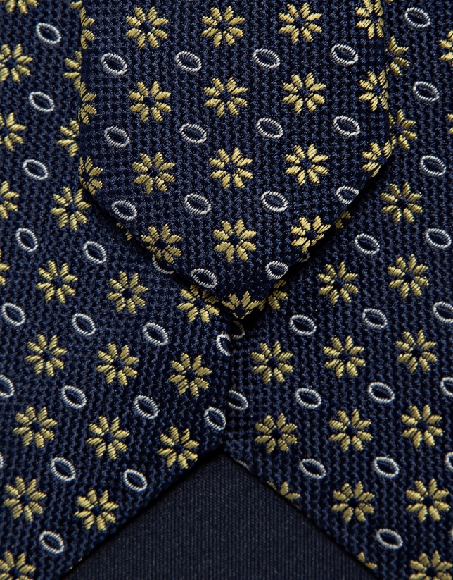 Corbata seda marino jacquard flores amarillas