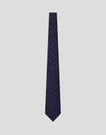 Blue silk tie with yellow geometric jacquard