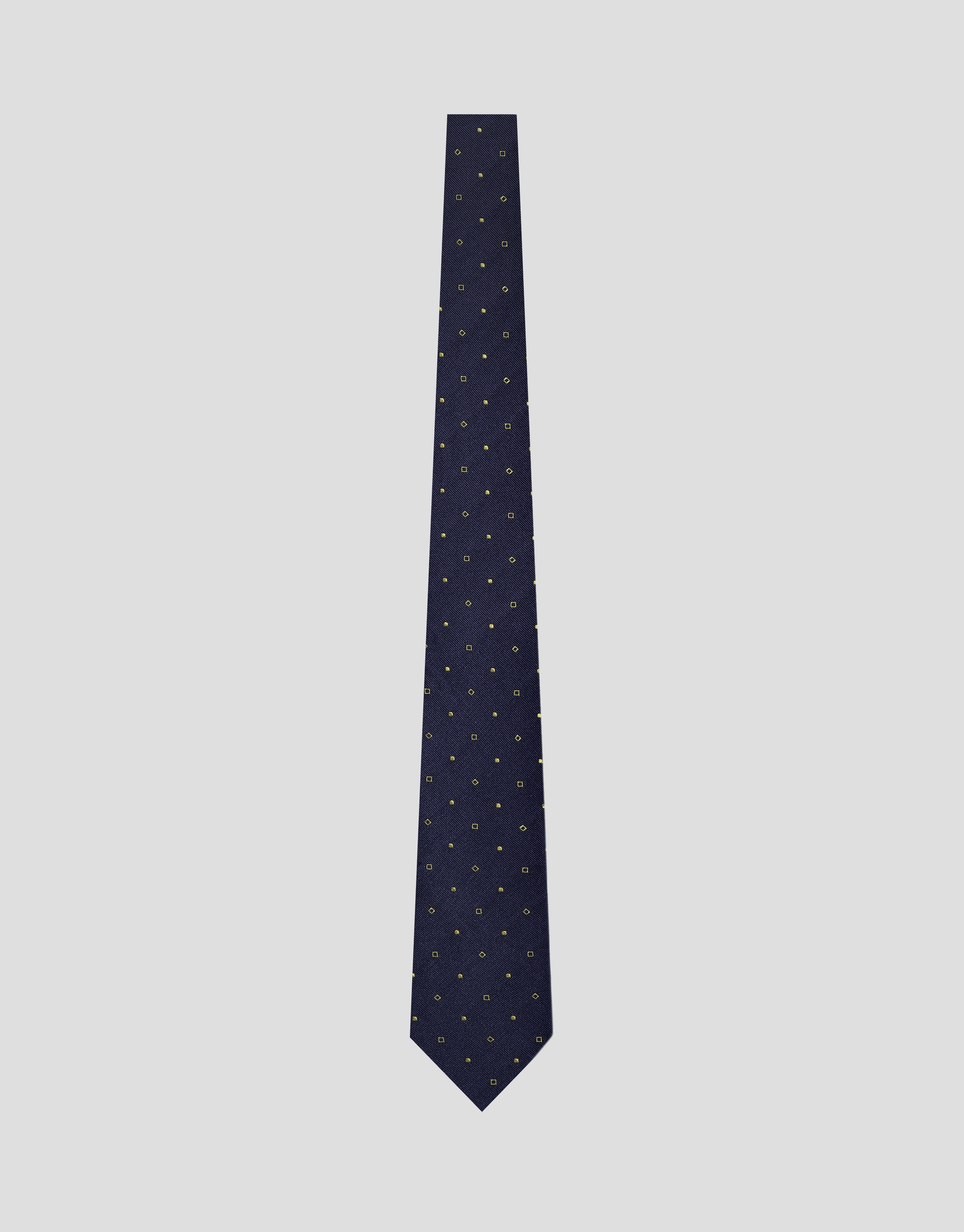 Blue silk tie with yellow geometric jacquard