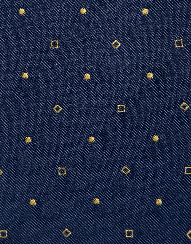 Corbata seda azul con jacquard geom&eacute;trico amarillo