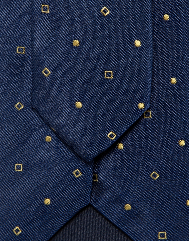 Blue silk tie with yellow geometric jacquard