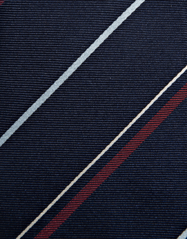 Corbata seda marino rayas blanco y rojo